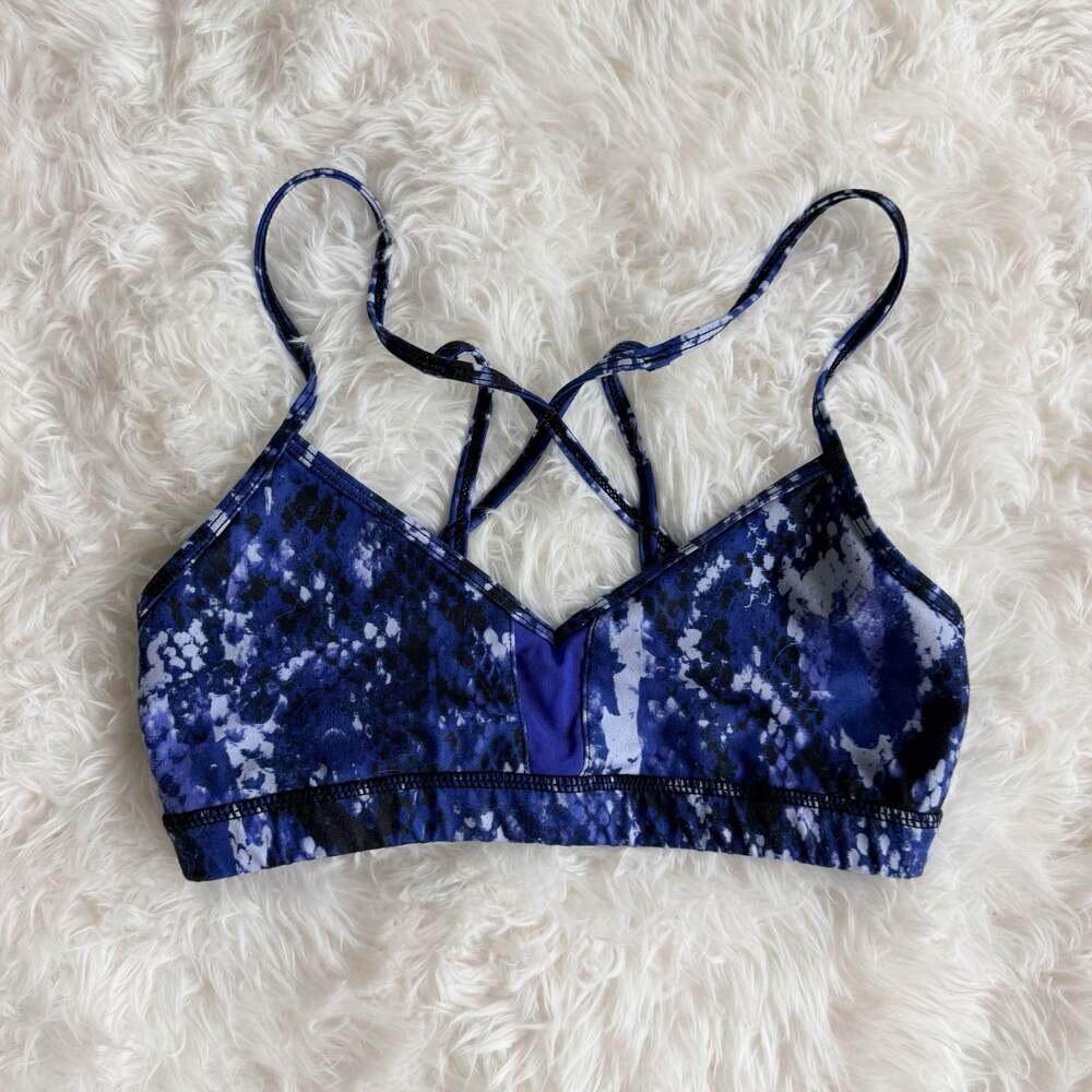 Alo Yoga Goddess Bra Blue Black Snakeskin Print Multi Strap Sports Bra Size S